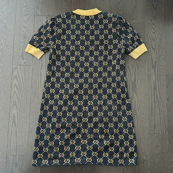 Gucci navy& gold metallic GG jacquard knit dress size small - Picture 4 of 5